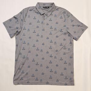Travis Mathew Polo Shirt Mens 2XL Gray Pineapple Tropical Golf Pima Cotton